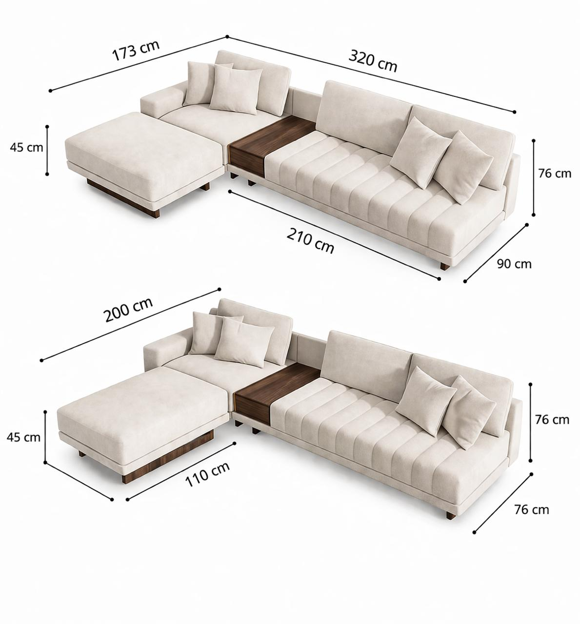Sofá Modular Aura | Chaise Derecho con Mesa Central de Parota