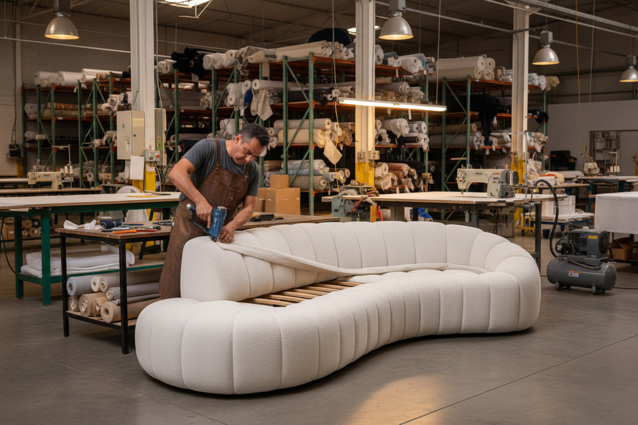 Fabricación del sofá seccional beige