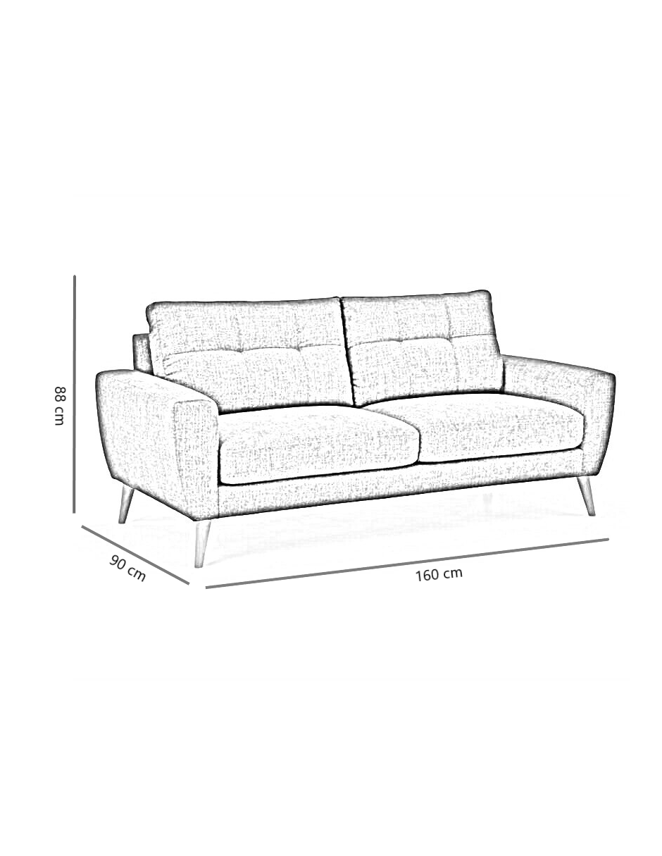 Sofa 2 plazas Napoli patas en acabado Natural.