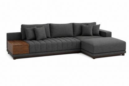 Sofá Seccional Moderno con Chaise Longue Derecho y Mesa Lateral de Parota, Modelo Lyon