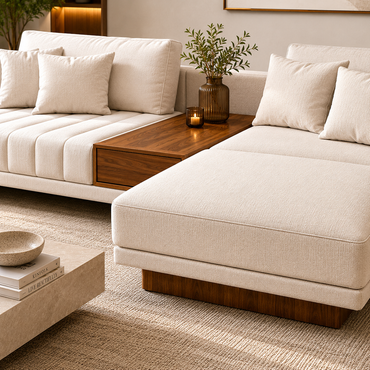 Sofá Modular Aura | Chaise Derecho con Mesa Central de Parota