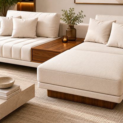 Sofá Modular Aura | Chaise Derecho con Mesa Central de Parota