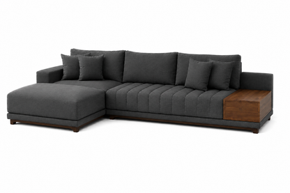 Sofá Seccional Moderno Lyon con Chaise Longue Izquierdo y Mesa Lateral de Parota.