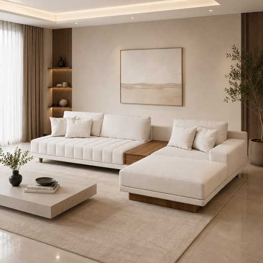 Sofá Modular Aura | Chaise Derecho con Mesa Central de Parota