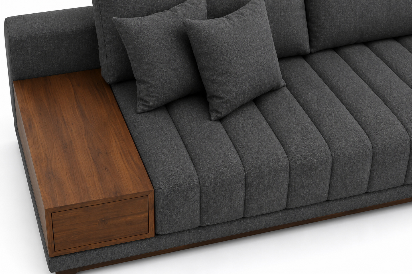 Sofá Seccional Moderno con Chaise Longue Derecho y Mesa Lateral de Parota, Modelo Lyon