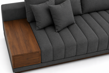 Sofá Seccional Moderno con Chaise Longue Derecho y Mesa Lateral de Parota, Modelo Lyon