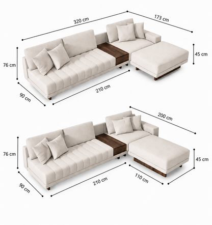 Sofá Modular Aura | Chaise Derecho con Mesa Central de Parota