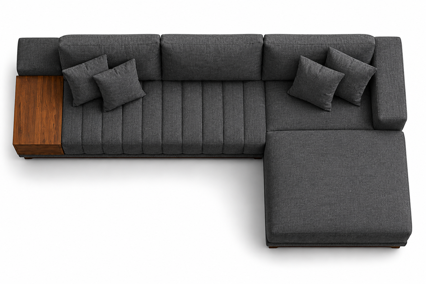 Sofá Seccional Moderno con Chaise Longue Derecho y Mesa Lateral de Parota, Modelo Lyon