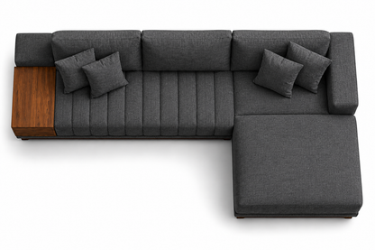 Sofá Seccional Moderno con Chaise Longue Derecho y Mesa Lateral de Parota, Modelo Lyon