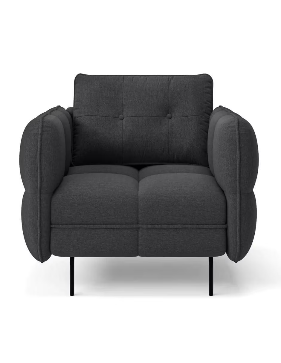 Sillón individual Siena gris Oxford, vista frontal sobre fondo blanco