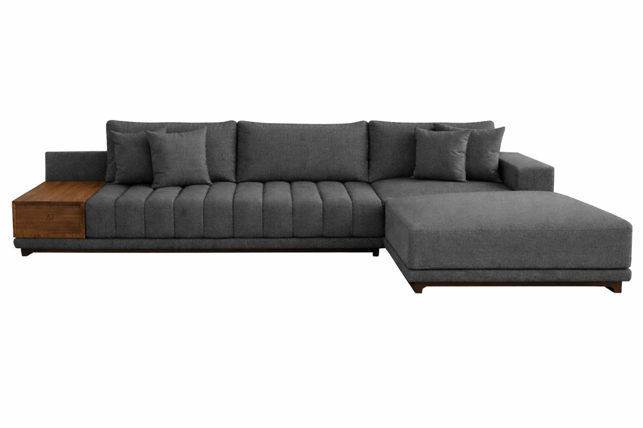 Sofá Seccional Moderno con Chaise Longue Derecho y Mesa Lateral de Parota, Modelo Lyon