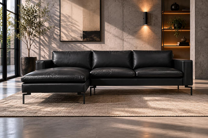 Sala Modular Vienna — Piel Negro | Chaise Longue Lado Izquierdo