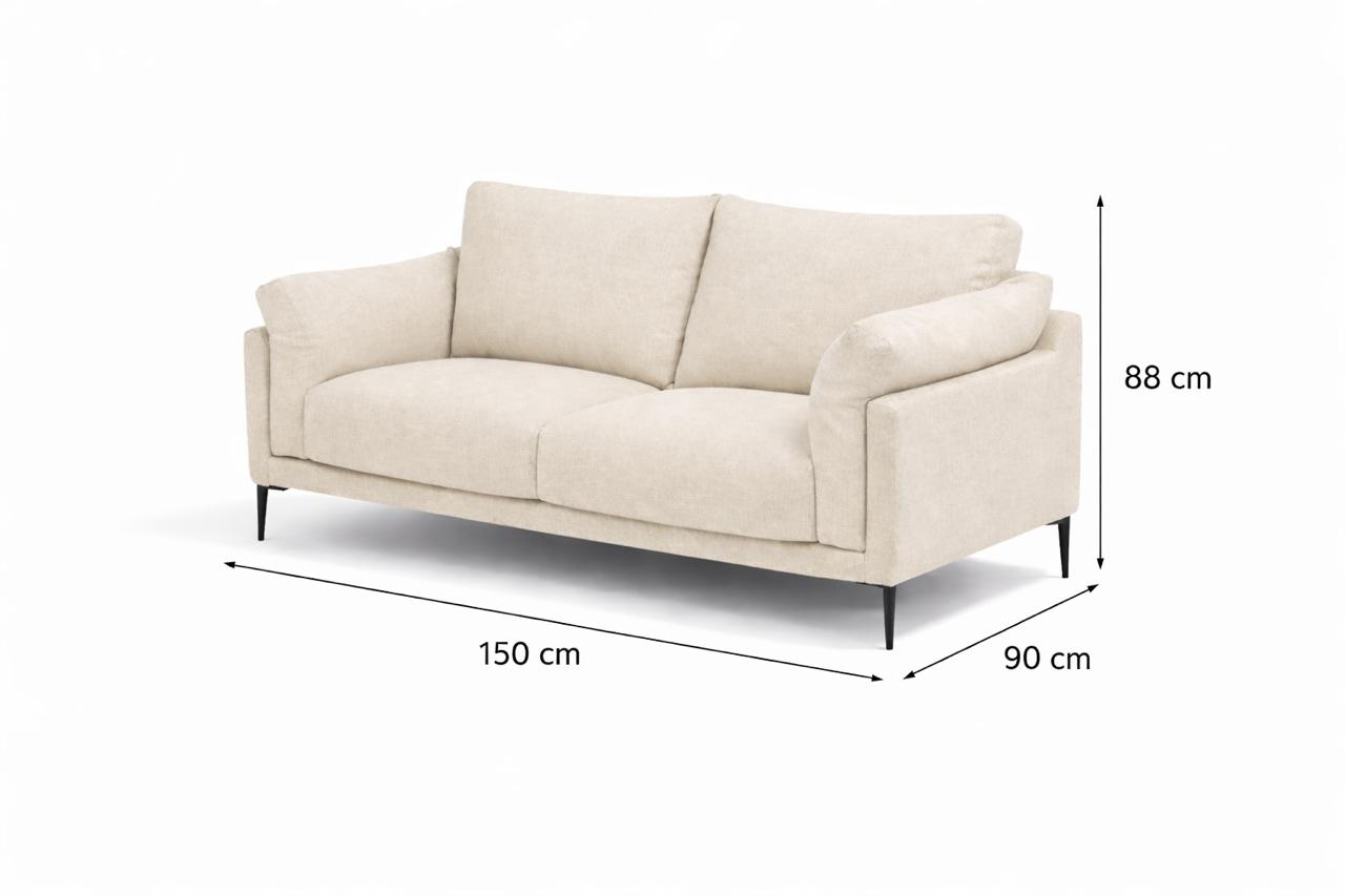 Sofa 2 plazas Milano patas de Metal color negro mate.