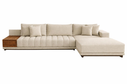 Sofá Seccional Moderno con Chaise Longue Derecho y Mesa Lateral de Parota, Modelo Lyon