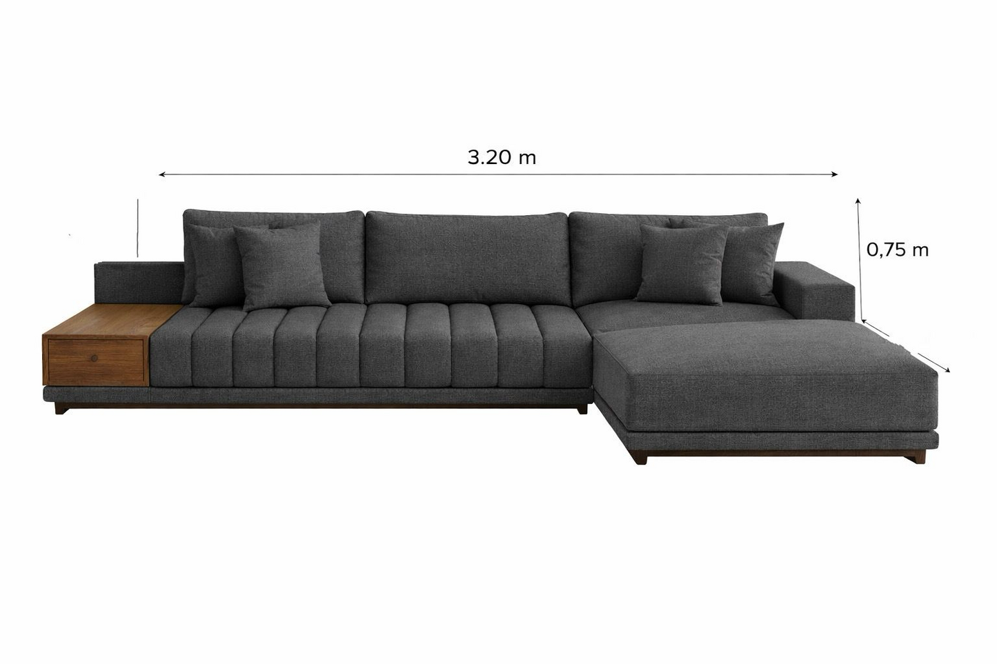 Sofá Seccional Moderno con Chaise Longue Derecho y Mesa Lateral de Parota, Modelo Lyon