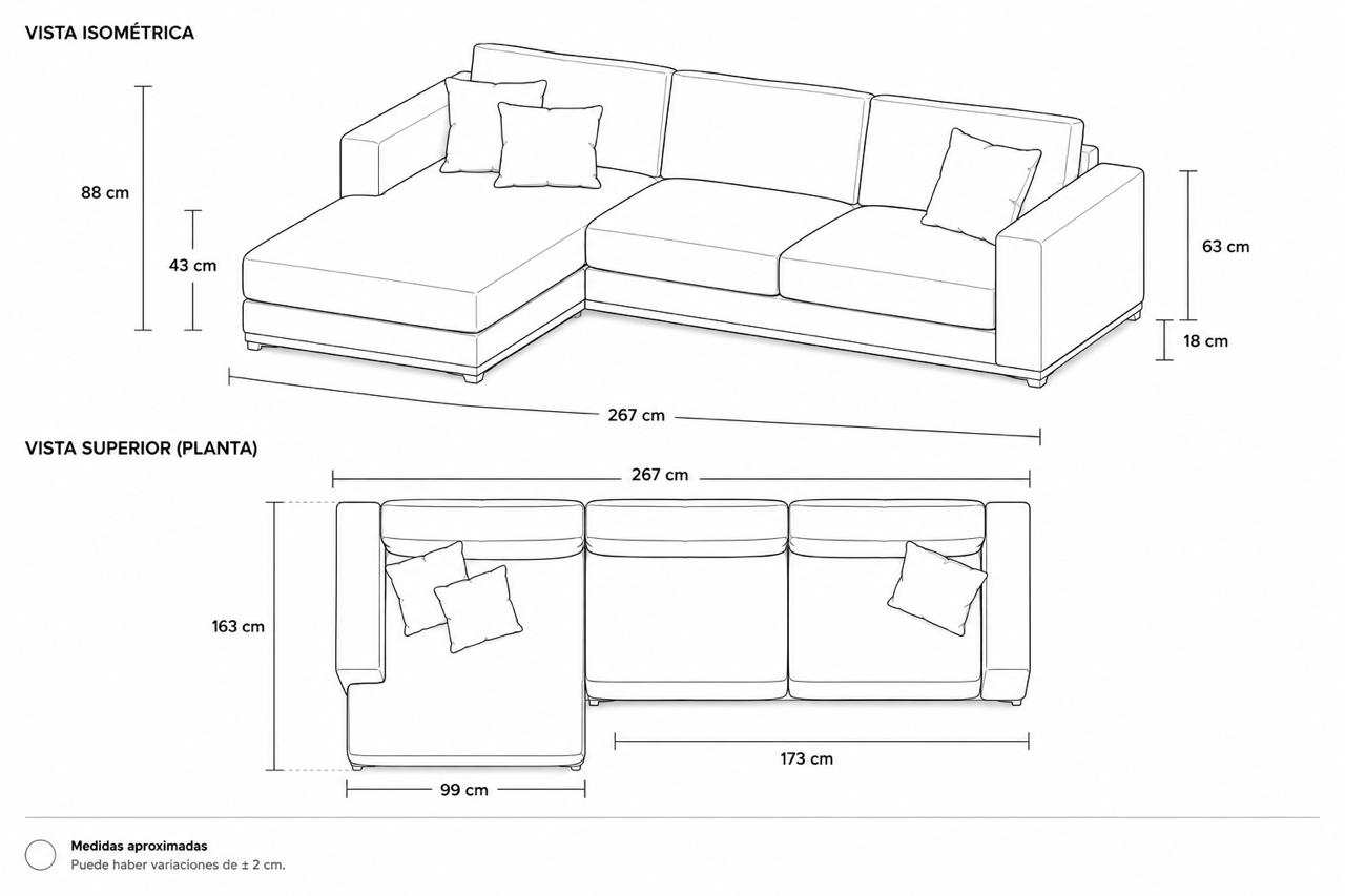 Sala Modular Vienna — Piel Negro | Chaise Longue Lado Derecho