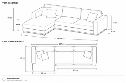 Sala Modular Vienna — Piel Negro | Chaise Longue Lado Derecho