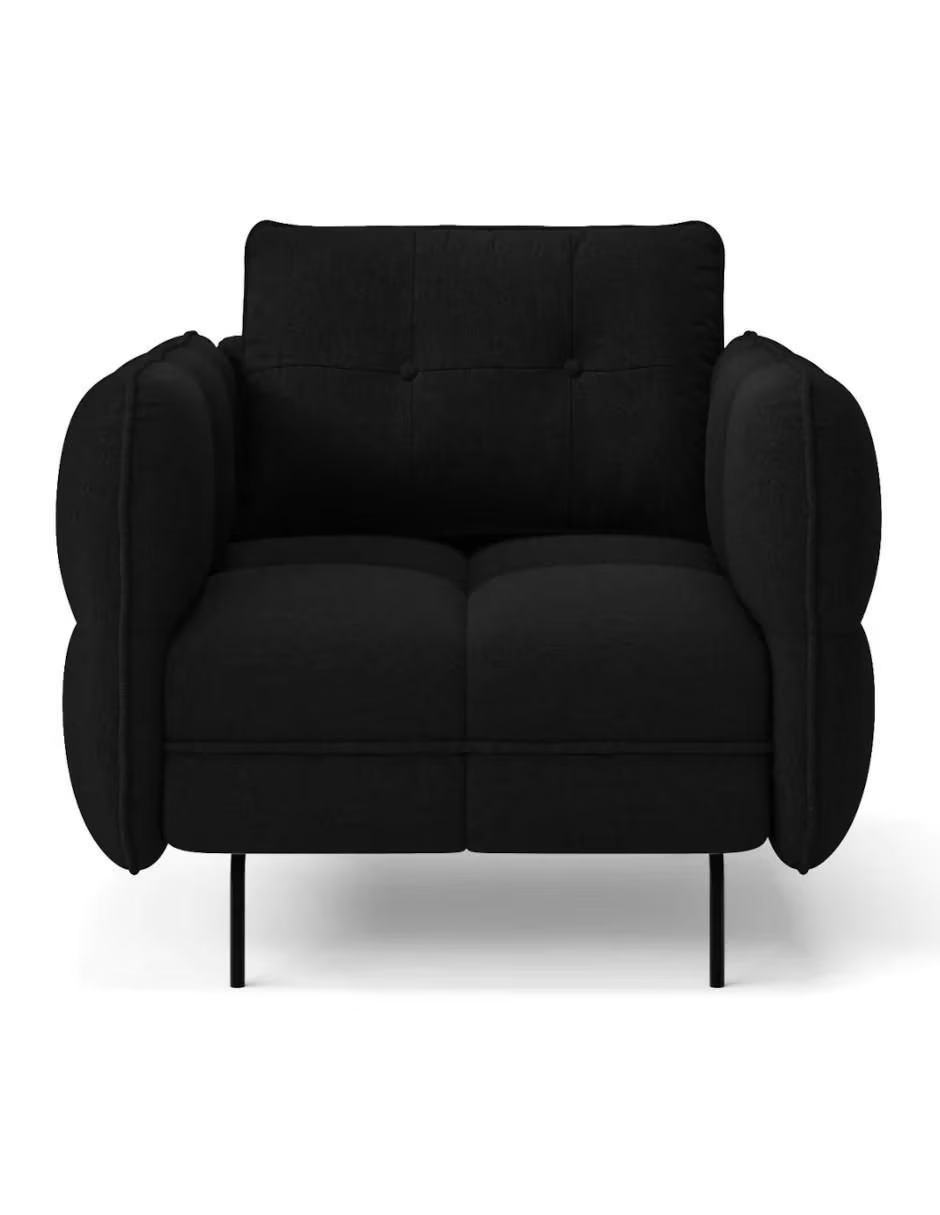 Sillón individual Siena negro, vista frontal sobre fondo blanco