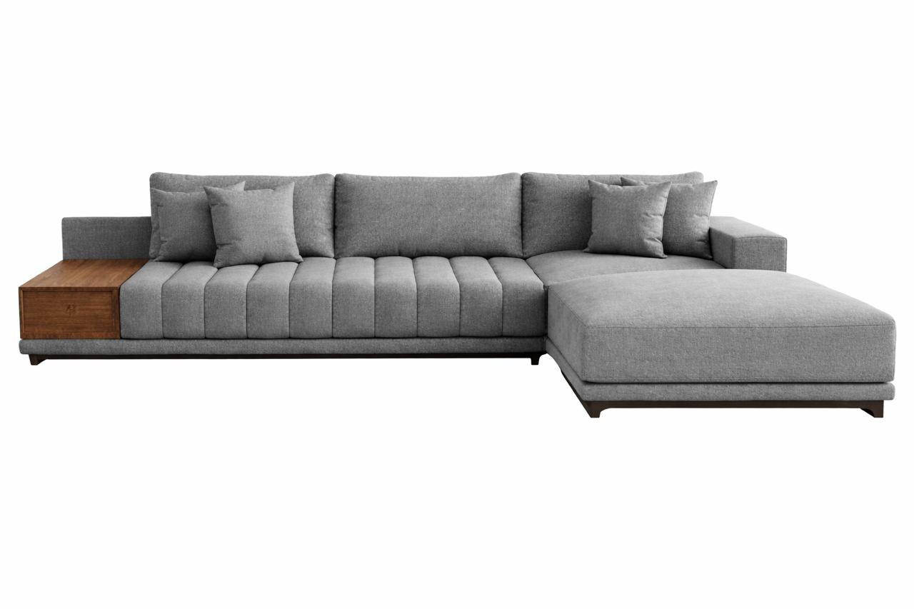 Sofá Seccional Moderno con Chaise Longue Derecho y Mesa Lateral de Parota, Modelo Lyon