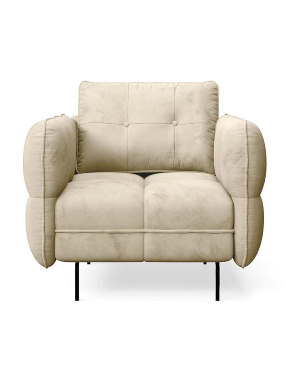 Sillón individual Siena beige claro, vista frontal sobre fondo blanco