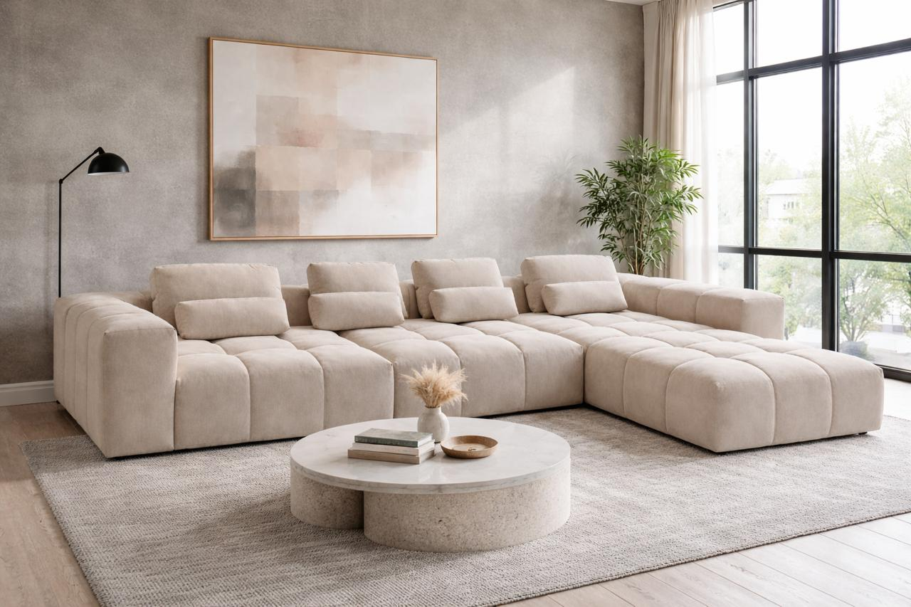 Sofá Modular en L con Chaise Longue Derecho – Capitoné