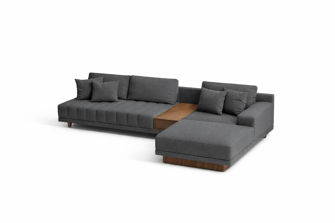 Sofá Modular Aura | Chaise Derecho con Mesa Central de Parota