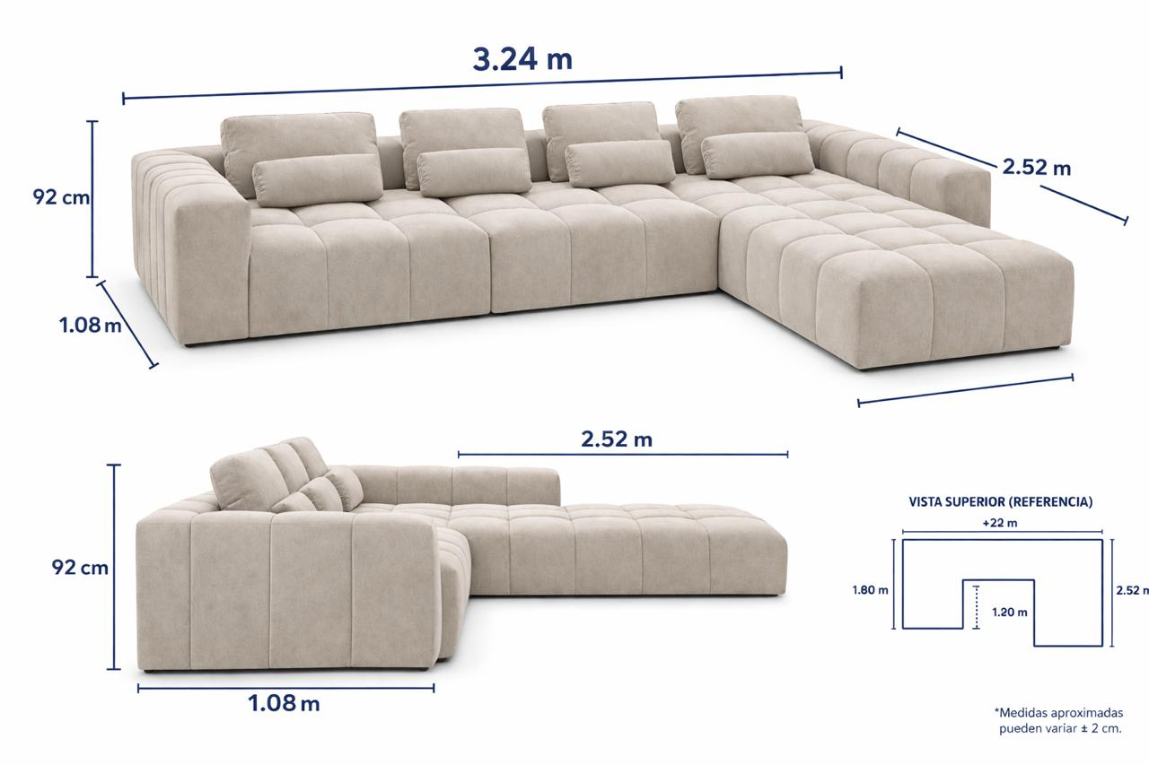 Sofá Modular en L con Chaise Longue Derecho – Capitoné