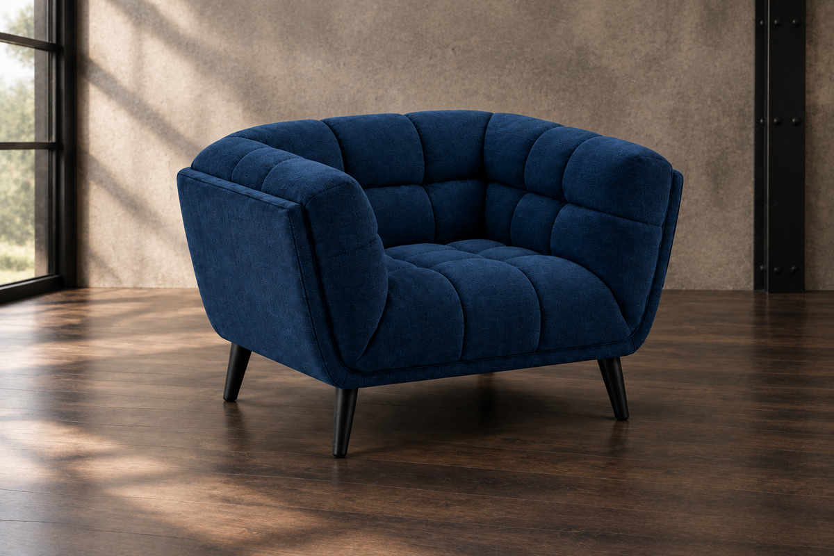 Sillón Lumen Navy en ambiente industrial