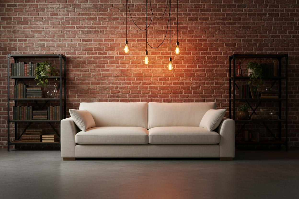 Sofá crema estilo industrial